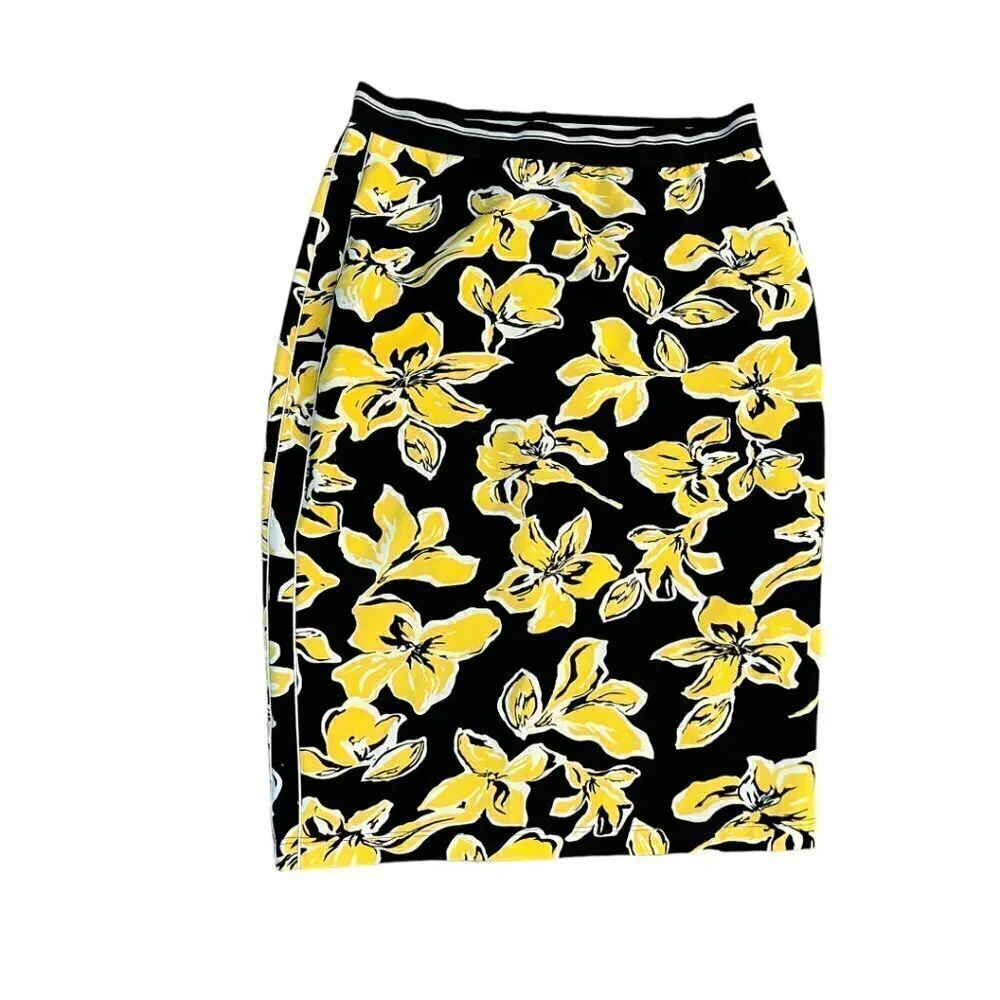 Gerry Weber Floral Pencil Skirt Yellow Black Straight Size 10